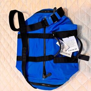 Coach Max Gym Bag Nylon Travel Duffle Bright Blue Black Trim C9835 MSRP $598 NWT